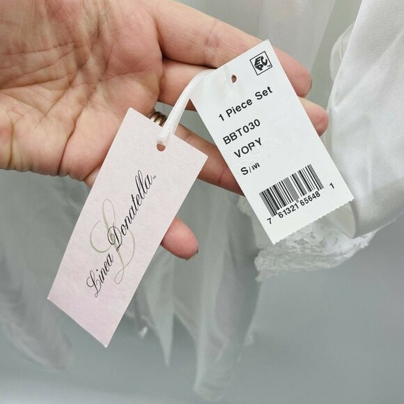 Linea Donatella S/M Lace-Trim Charmeuse Robe FLAW - Picture 7 of 7